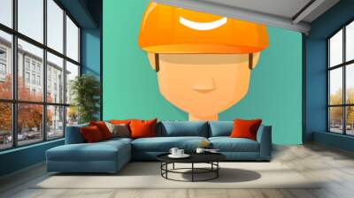 Worker male avatar wearing a safety helmet with a smile text fac Wall mural