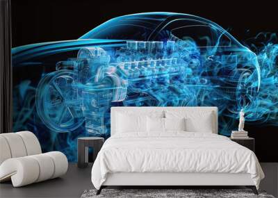 A high resolution scan of a car engine in operation detailing the dynamic movement and efficiency of its components Wall mural