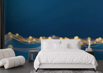 Abstract background featuring glowing bokeh lights on a blue backdrop, perfect for festive or celebratory themes. Wall mural