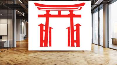 Vector illustration of a traditional Japanese Torii Gate in red. Symbol of culture, tradition, and architecture. Minimalist design. Wall mural