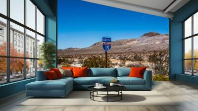 A view of 15 Freeway from an overpass heading North towards Las Vegas Wall mural