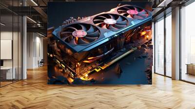 a black high-performance graphics card from a computer. computer games concept. Wall mural