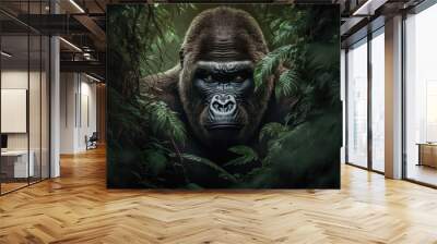 a gorilla in the forest. Generative AI Wall mural