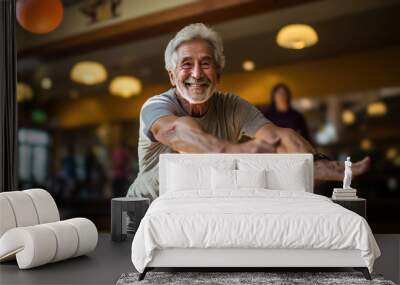 a happy pensioner doing sports Wall mural