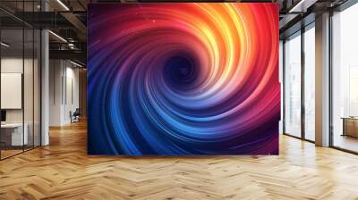 A spiral of colors with a blue center and orange and red edges Wall mural