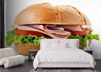 a tasty sandwich with ham lettuce and tomato isolated on white background. Generative AI Wall mural