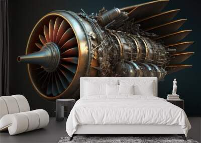 abstract airplane turbine isolated on dark background. Generative AI Wall mural