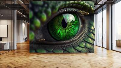 closeup of a green dragon eye. Generative AI Wall mural