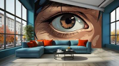 creative illustration of a brown eye of a woman. close up. Generative AI Wall mural