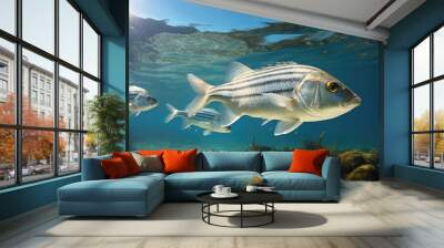 fish in the clear water and the sun shines in from above. Wall mural