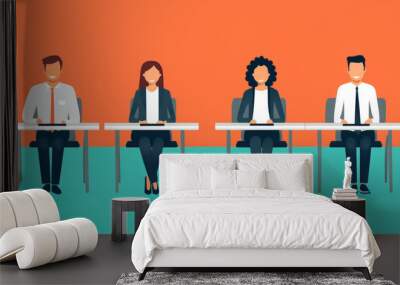 Four people sitting at desks with ties on Wall mural