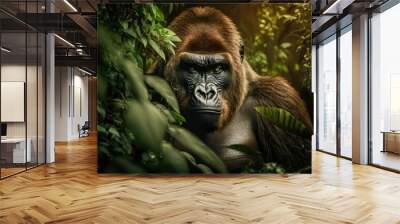 gorilla in the jungle. Generative AI Wall mural