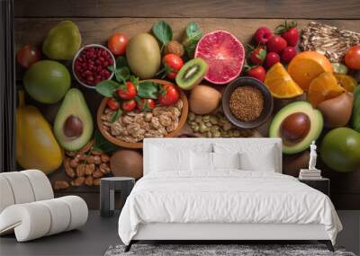 healthy food for heart and or cholesterol diet. shot from above. Generative AI Wall mural