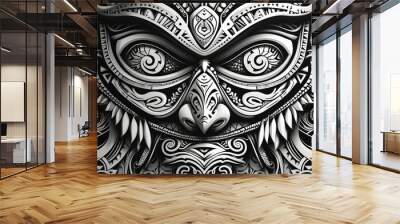 Illustration of a mysterious face traditional template for tattoos Wall mural