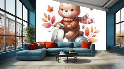 watercolor autumn cute bear travel trip clipart teddy bear  travel elements in autumn  trip theme Wall mural