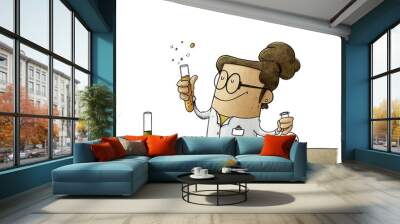 female scientist is mixing liquids in test tubes. Vaccine search concept. isolated Wall mural