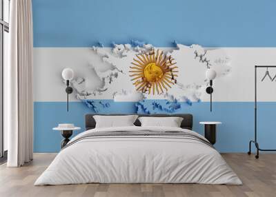 Map of the Falkland Islands in three dimensions with the colors of the Argentine flag . 3d illustration. Wall mural