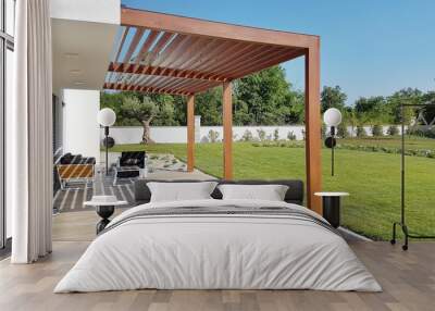 Pergola on prefabricated passive house Wall mural