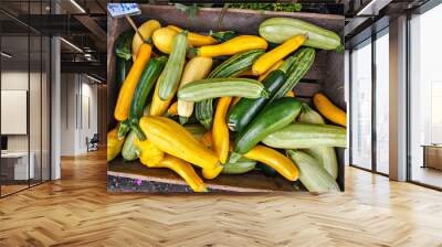 Wooden box of organic squash at a local farmers market. Wall mural