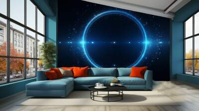 abstract circle dark blue tech particles background Wall mural