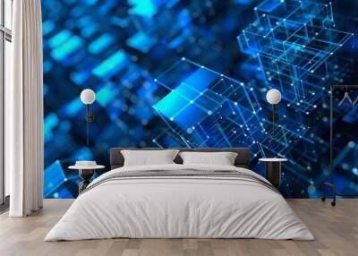 abstract dark blue square futuristic background Wall mural