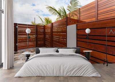 Backyard with wooden wall of modern house Wall mural