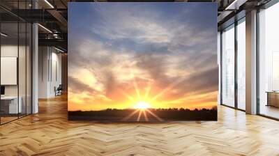 Bright orange sunrise on the horizon Wall mural