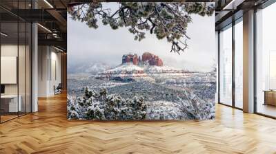 Winter snow on Cathedral Rock in Sedona, Arizona Wall mural