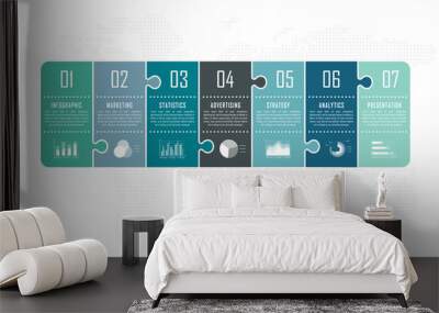 Infographic timeline puzzle template can be used for chart, diagram, web design, presentation, advertising, history. Vector infographic illustration Wall mural