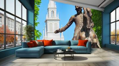 Paul Revere Statue and Old North Church in Boston, Massachusetts Wall mural