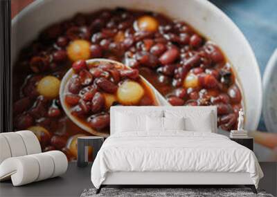 a bowl of sweet red bean soup with mini tang yuan Wall mural