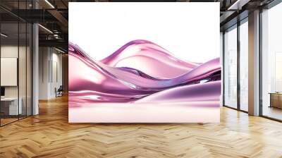 Abstract fluid art with vibrant pink and purple waves against a white background, showcasing fluid motion and dynamic energy. Wall mural