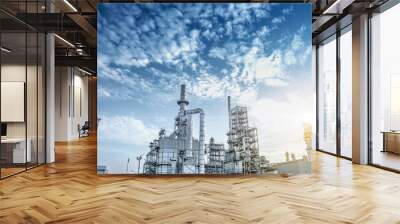 close up industrial view at oil refinery plant form industry zone with sunrise and cloudy sky Wall mural