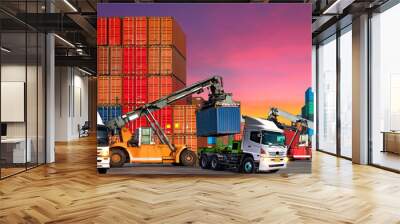 Industrial logistics and transportation of truck in Container yard for logistic and Cargo business plane.-image	 Wall mural