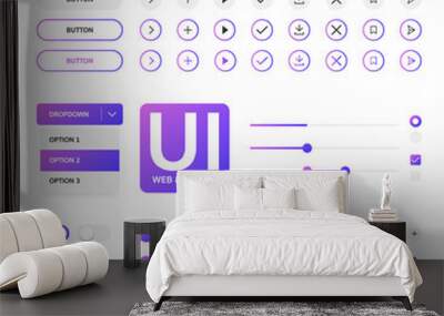 UI kit web & application violet gradient template, flat design Wall mural