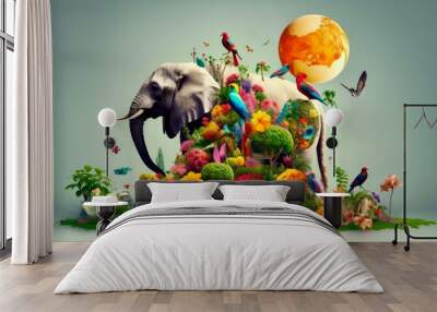 Colorful animals and plant, biodiversity, environment, Generative AI Wall mural