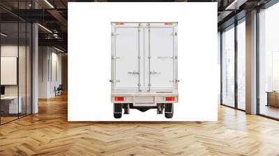 Rearview white delivery van with clipping path on white background, Cargo van delivery truck vehicle template mockup Wall mural