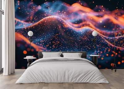 Abstract glowing dots forming a wave in digital space Wall mural