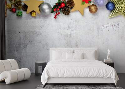 On stone, varied Christmas decoration, with space for text or idea. Merry Christmas. Wall mural