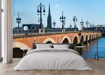 Stone bridge, Garonne river, Bordeaux, Nouvelle Aquitaine, France, Europe Wall mural