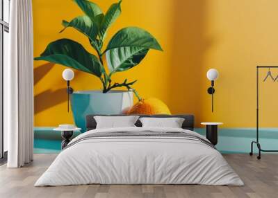 Citrus plant with vibrant orange fruit Wall mural