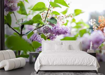 Selective focus shot of blooming lilac or common lilac plant on the blurred backgro Wall mural