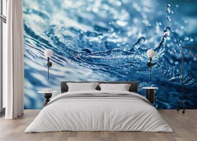 Clear blue water splash with ripples and droplets in motion Wall mural