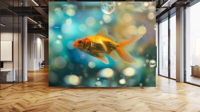 Close-up of a goldfish with colorful bokeh background Wall mural