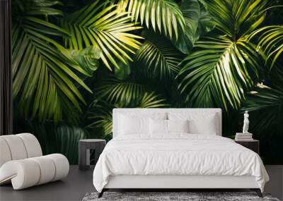 Close-up of tropical green leaves in natural sunlight Wall mural