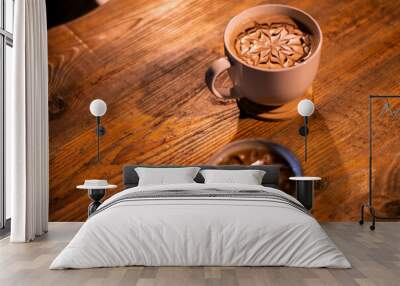 cup of coffee, coffeehouse, wood, latte,  Wall mural