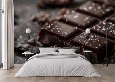 Dark chocolate bar with sea salt flakes Wall mural