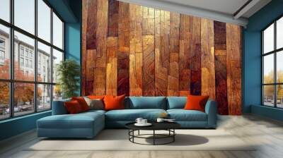 Dark orange brown rustic aged wooden testure background. Wall mural