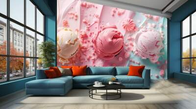 Delicious pastel colored ice cream scoops with meringue Wall mural