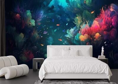 fantasy colorful underwater illustration wallpaper background created with generative ai technology Wall mural